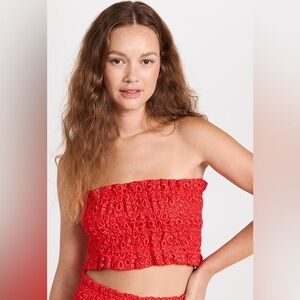 NWT Hill House June Nap Top Poppy Red Scallop Lace Size M